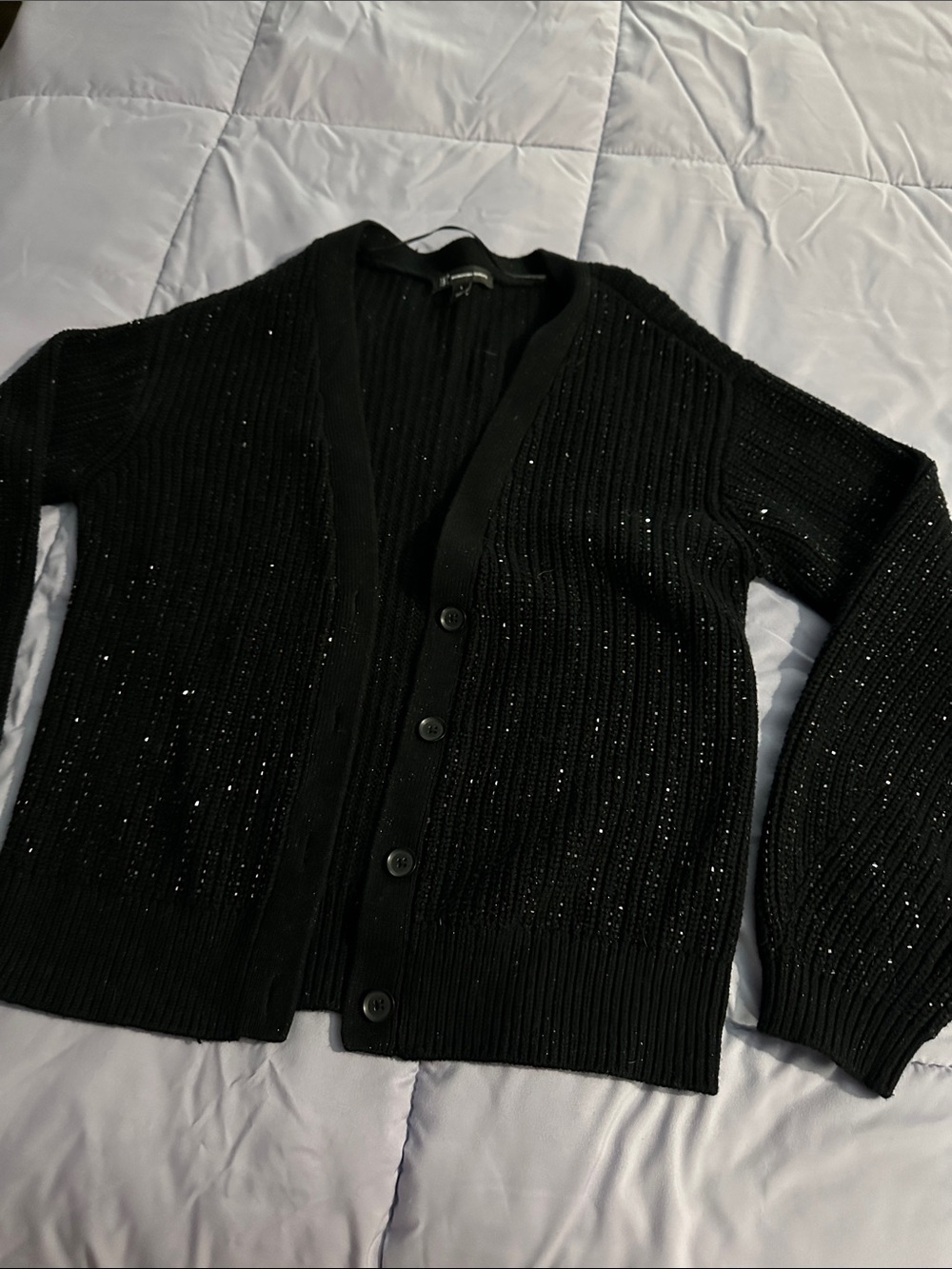 INC International Concepts Black Sparkle Ribbed Button-Front Cardigan